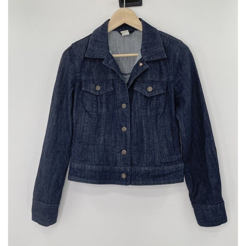 J.Crew Women’s Button‎ Down Dark Wash Blue Classic Denim Jacket Size XS Preppy